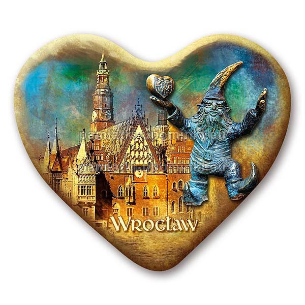 Magnes Wrocław serce - krasnal Wroclovek i Ratusz